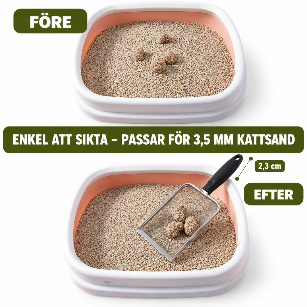 Kattlycka - Kattsandskopa i stål som inte böjer sig som plast